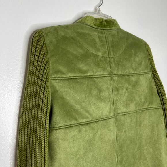 E Studio Y2K 90s Olive Green Jacket Women's S Faux Suede Knit Sleeve Snap - Picture 7 of 10